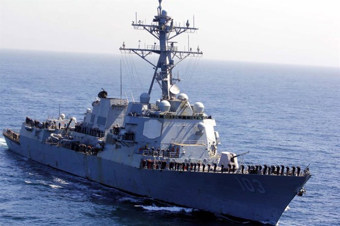 Archivo - Arquivo - 13 de fevereiro de 2023, Paquistão: KARACHI, PAQUISTÃO, 13 DE FEVEREIRO: O navio da Marinha dos EUA USS Truxtun participa do 8º Exercício Marítimo Multinacional AMAN-23, realizado no Mar Arábico, em Karachi, na segunda-feira, 13 de fev