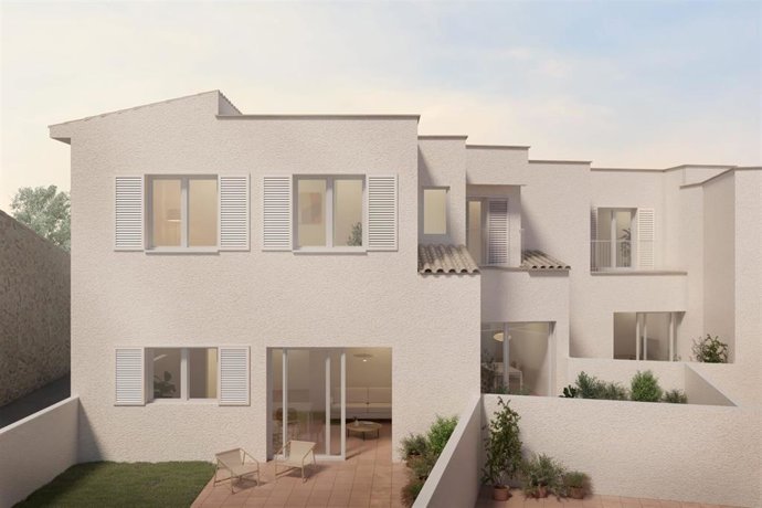 Maqueta virtual de la promoción de viviendas sociales proyectadas en Maria de la Salut.