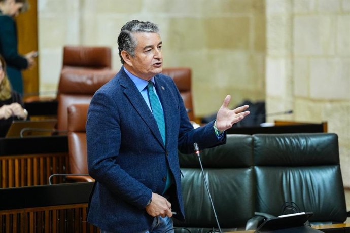 El consejero de Sanidad, Presidencia y Emergencia de la Junta de Andalucía, Antonio Sanz, en el pleno del Parlamento del 12 de febrero de 2026.