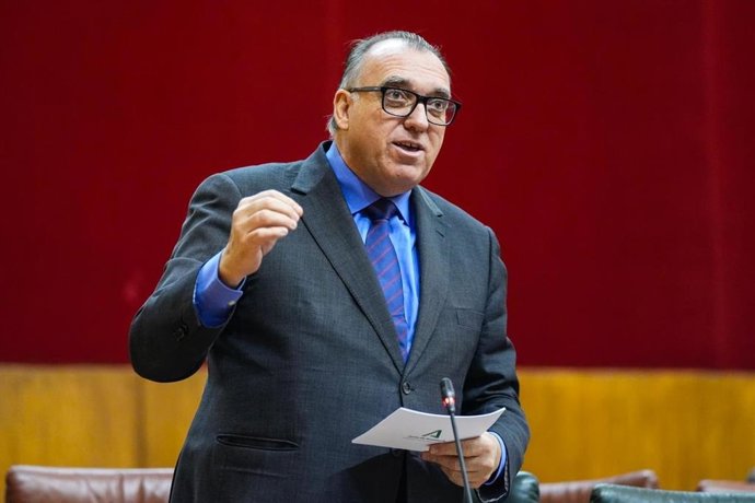 El consejero de Turismo y Andalucía Exterior de la Junta de Andalucía, Arturo Bernal, durante su intervención en la sesión del Pleno del Parlamento.