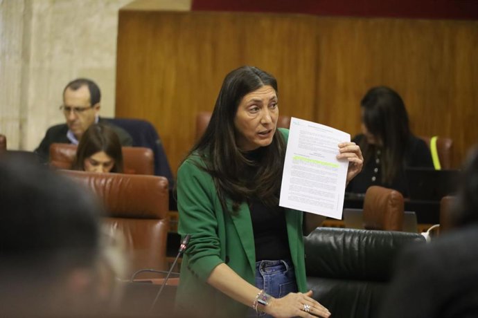 La consejera de Inclusión Social, Juventud, Familias e Igualdad, Loles López, este jueves en la sesión del pleno del Parlamento andaluz.
