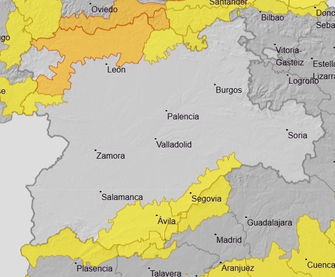 Avisos de la Agencia Estatal de Meteorología vigentes en Castilla y León para el 13 de febrero de 2026.