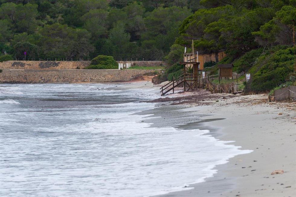Temporal en la playa de Ses Salines, a 29 de enero de 2026, en Ibiza, Islas Baleares (España).