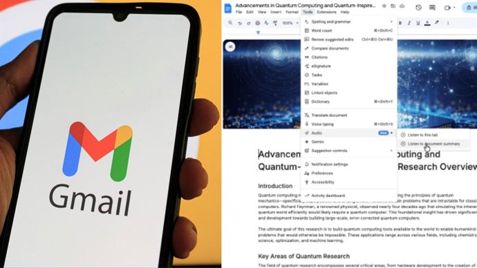 Logo de Gmail y la nueva actualización de Google Docs.