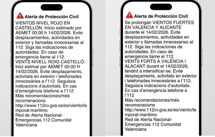 Emergencias envía Es-Alert a toda la Comunitat Valenciana por el fuerte viento, en nivel rojo en Castellón