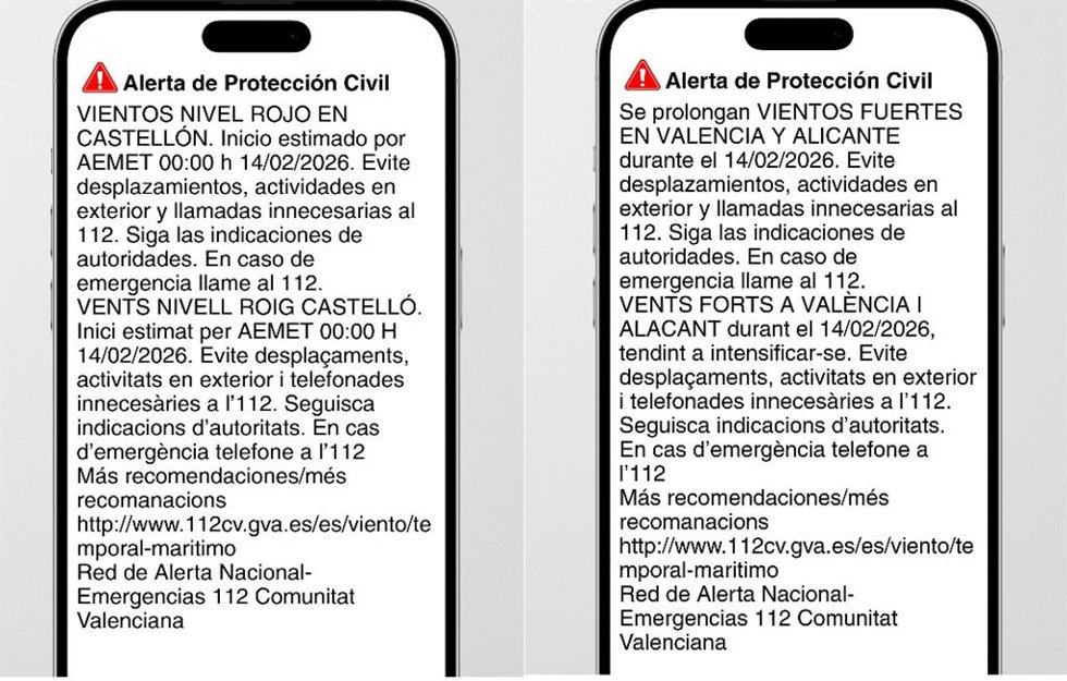 Emergencias envía Es-Alert a toda la Comunitat Valenciana por el fuerte viento, en nivel rojo en Castellón
