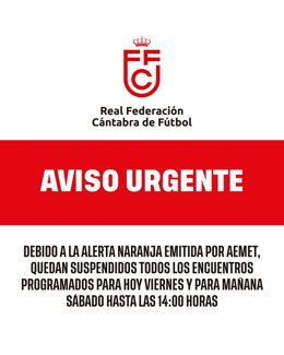 La Federación Cántabra de Fútbol suspende todos los partidos hasta las 14.00 horas de este sábado por el temporal