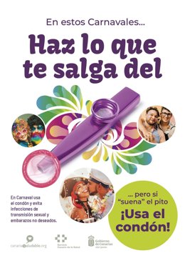 Cartel de la campaña de salud sexual del Gobierno de Canarias durante los carnavales