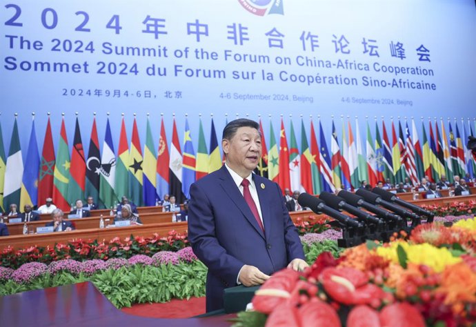 Archivo - BEIJING, Sept. 5, 2024  -- Chinese President Xi Jinping delivers a keynote speech titled "Joining Hands to Advance Modernization and Build a Community with a Shared Future" while attending the opening ceremony of the 2024 Summit of the Forum on 