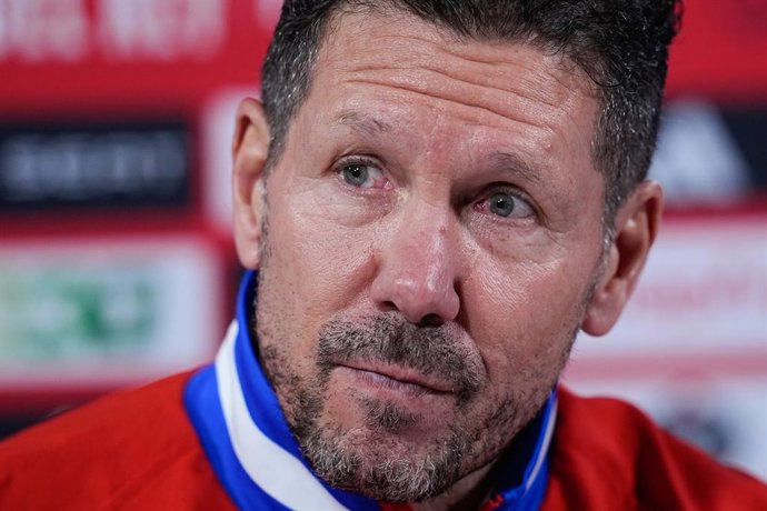 Diego Pablo Simeone, head coach of Atletico de Madrid, attends a press conference ahead the Spanish Cup, Copa del Rey, football match against FC Barcelona at Ciudad Deportiva Wanda Atletico de Madrid on February 11, 2026, in Majadahonda, Madrid, Spain.