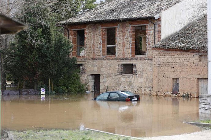 Inundaciones provocadas por el desbordamiento del río Duero, a 14 de febrero de 2026, en San Esteban de Gormaz, Soria, Castilla León (España).