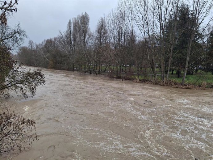 Crecida del río Arga a su paso por Pamplona.