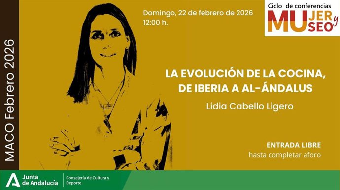 Cartel de la conferencia sobre 'La evolución de la cocina: de Iberia a Al-Ándalus'.