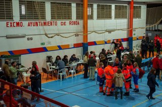 Imagen del polideportivo El Fuerte en Ronda donde se encontraban los desalojados de Grazalema y la Estación de Benaoján. A 7 de febrero de 2026 en Benaoján (Málaga).