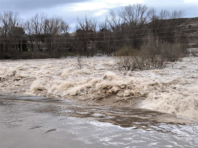 Situación del río Ebro a su paso por Logroño este domingo por la tarde