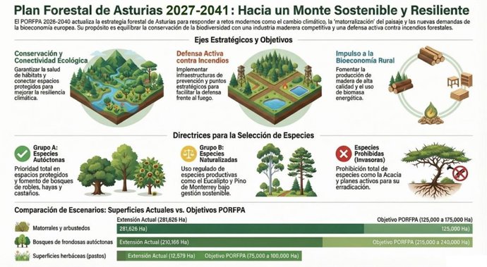 Infografía plan forestal Asturias.