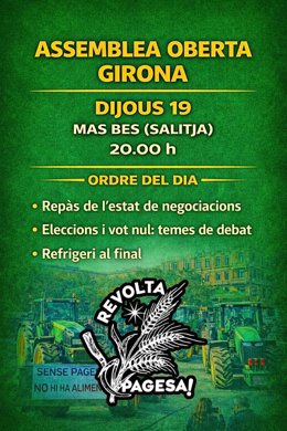 Cartell de l'assemblea oberta convocada per Revolta Pagesa