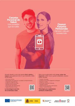 Cartel de la campaña 'Carpeta Personal de Salud: una conexión que te cuida/ Zaintzen zaituen konexio bat'