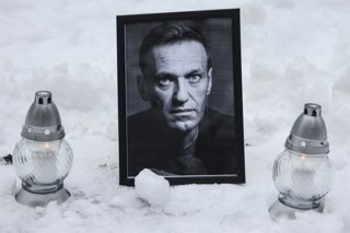 February 15, 2026, Krakow, Poland: On the second anniversary of Alexei Navalny's death, a portrait picture of Navalny and candles were placed in front of the former Russian Consulate General in Krakow, which was closed last year following Russian sabotage