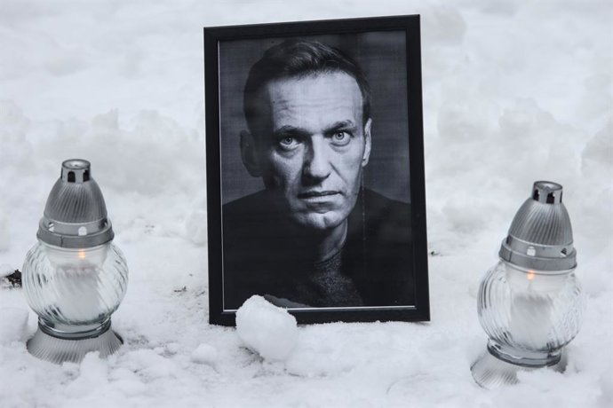 February 15, 2026, Krakow, Poland: On the second anniversary of Alexei Navalny's death, a portrait picture of Navalny and candles were placed in front of the former Russian Consulate General in Krakow, which was closed last year following Russian sabotage