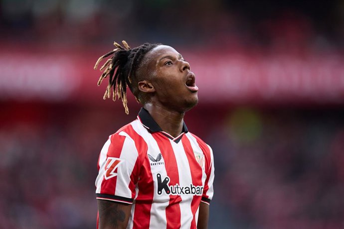 Nico Williams of Athletic Club reacts during the LaLiga EA Sports match between Athletic Club and Levante UD at San Mames on February 8, 2026, in Bilbao, Spain.