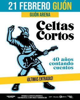 Cartel del concierto en el Gijón Arena de la gira '40 años contando cuentos' de Celtas Cortos.