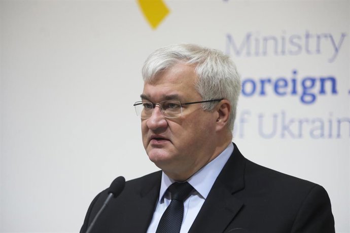El ministro de Exteriores ucraniano, Andri Sibiga, durante una rueda de prensa en Kiev. 