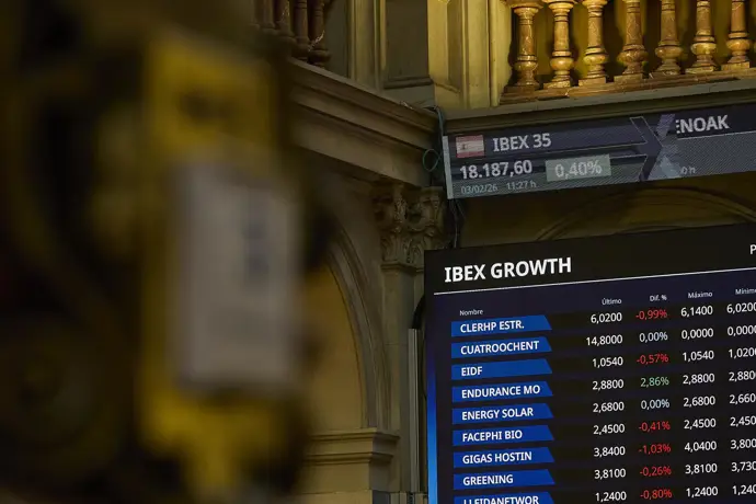 Panel informativo en el Palacio de la Bolsa de Madrid