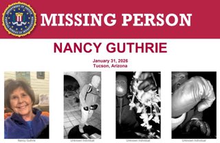 February 10, 2026, Tucson, Arizona, USA:  The FBI updated their missing person poster for Nancy Guthrie. Images from a Nest camera installed at Nancy Guthrie's home were released by the FBI. An individual is seen wearing a ski mask, and gloves outside Gut