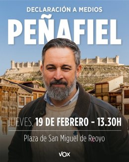Cartel de Vox con la visita de Santiago Abascal a Peñafiel (Valladolid)