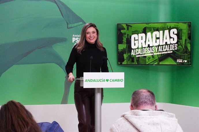 La vicesecretaria general del PSOE-A, María Márquez, en rueda de prensa. (Foto de archivo).