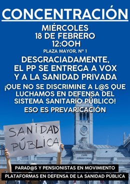 Plataforma por la Sanidad Pública estudia denunciar a Carnero por "lavarse las manos" en la concentración de mañana .