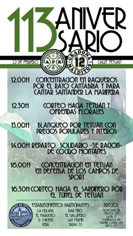 Cartel de los actos programados este domingo 22 por el 113 aniversario del Racing de Santander