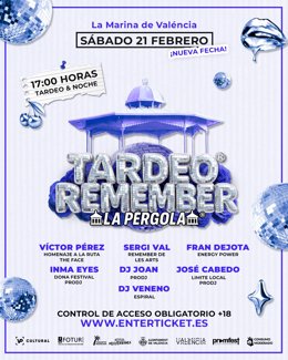 El Tardeo Remember de La Pérgola 21 de febrero en la Marina Norte Valencia