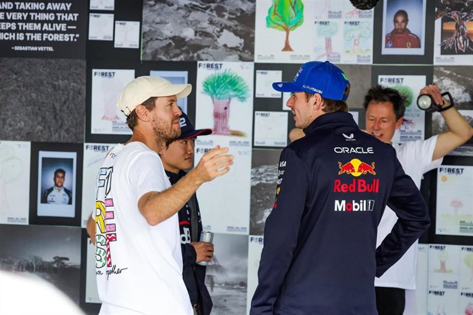 Archivo - Sebastian Vettel junto a Max Verstappen durante el Gran Premio de Brasil de 2025
