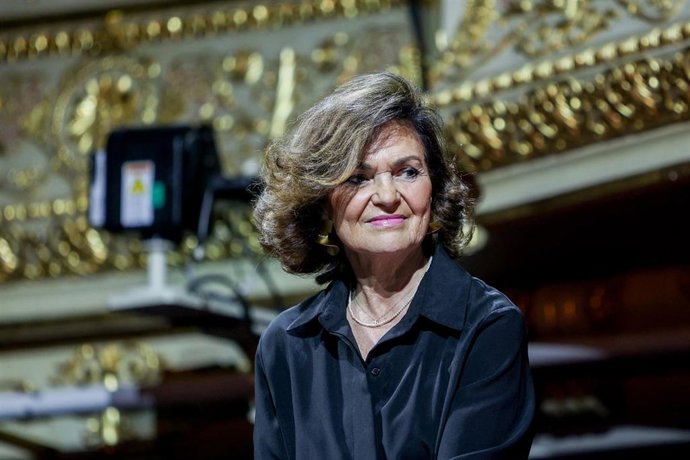 Archivo - La presidenta del Consejo de Estado, Carmen Calvo, interviene durante la quinta edición del Gran Foro del Talento, en el Teatro Real, a 16 de mayo de 2024, en Madrid (España). El encuentro, organizado por TRIVU reúne a los principales líderes em