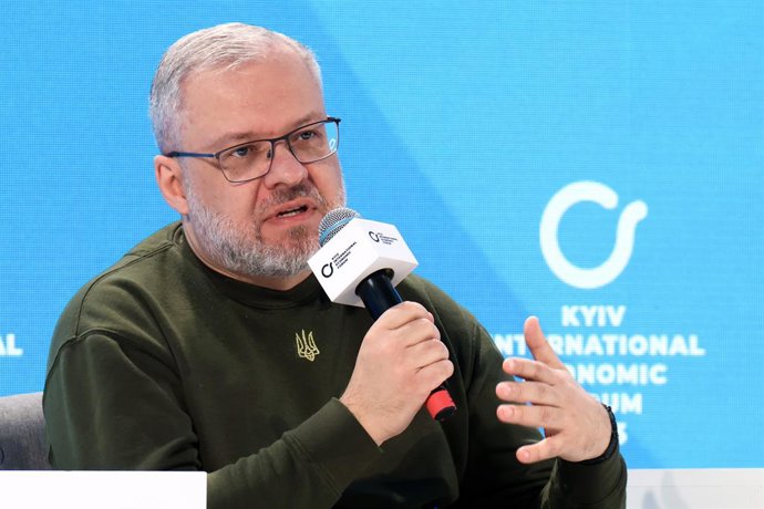 Archivo - Arquivo - 14 de outubro de 2023, Kiev, Ucrânia: KIEV, UCRÂNIA - 12 DE OUTUBRO DE 2023 - O ministro da Energia da Ucrânia, Herman Halushchenko, discursa no IX Fórum Econômico Internacional de Kiev, capital da Ucrânia.