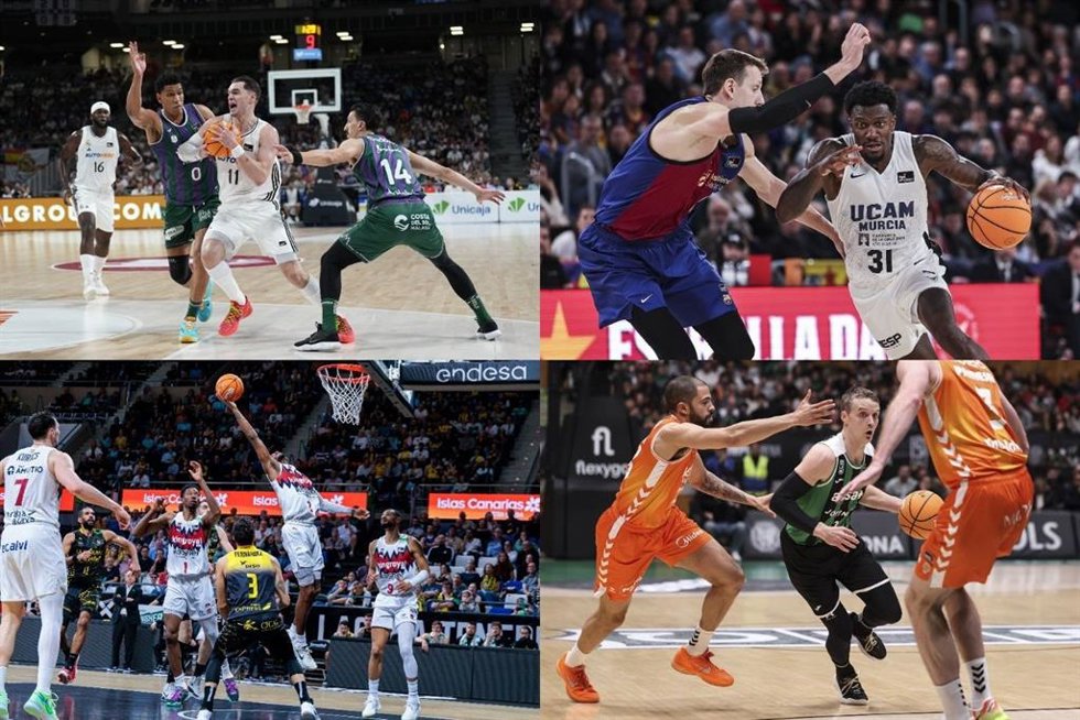 Montaje con los cruces de la Copa del Rey 2026 de baloncesto que se disputará en Valencia del 19 al 22 de febrero