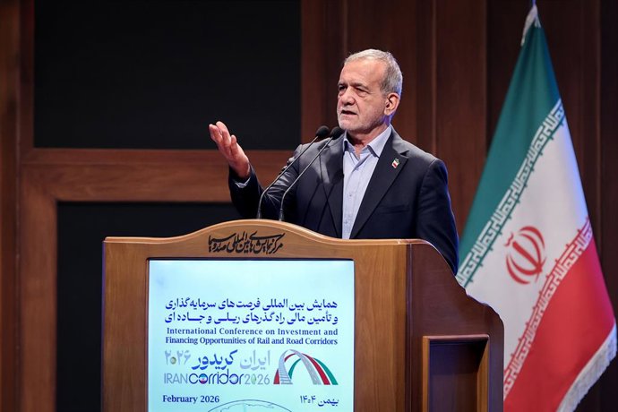 February 15, 2026, Tehran, Tehran, Iran, Islamic Republic of: Iranian President Masoud Pezeshkian participates in the 'Iran Corridor 2026' conference in Tehran, Iran, February 15, 2026