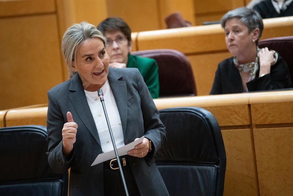 La ministra de Educación, Formación Profesional y Deportes, Milagros Tolón, durante una sesión plenaria en el Senado, a 17 de febrero de 2026, en Madrid (España). La sesión tiene como punto relevante la regularización masiva de migrantes llevada a cabo 
