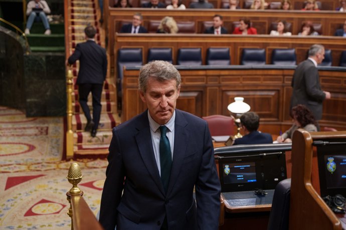 El presidente del PP, Alberto Núñez Feijóo, durante una sesión plenaria en el Congreso de los Diputados, a 17 de febrero de 2026, en Madrid (España).
