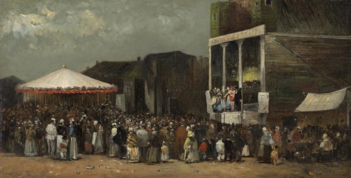 Archivo - 'Feria francesa', de Francisco Manuel Oller y Cestero. Hacia 1876. Óleo sobre tabla. 20,4 x 39,7 cm Mad