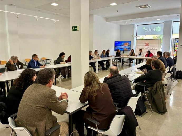 Mesa de trabajo con la presidenta del Imdeec, Blanca Torrent, y la delegada territorial de Empleo, María Dolores Gálvez, con la participación de las principales patronales de la provincia para abordar la BLET.