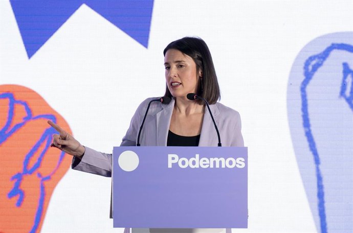 La secretaria política de Podemos y eurodiputada, Irene Montero, interviene durante el acto ‘Regularización son derechos’, a 26 de enero de 2026, en Madrid (España). 