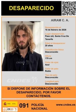 Suc.-Amplían por mar y aire la búsqueda de Airam, un joven de 20 años con autismo que desapareció este lunes en La Palma