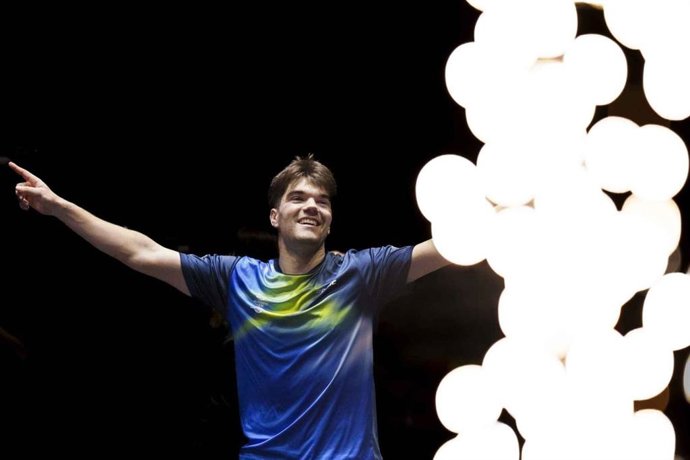 El jugador de tenis de mesa español Diego Lillo celebra su victoria en los Campeonatos de España Absolutos celebrados en Tarragona.