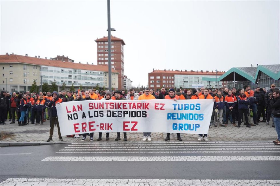 Trabajadores de la plantilla de Tubos Reunidos durante una concentración