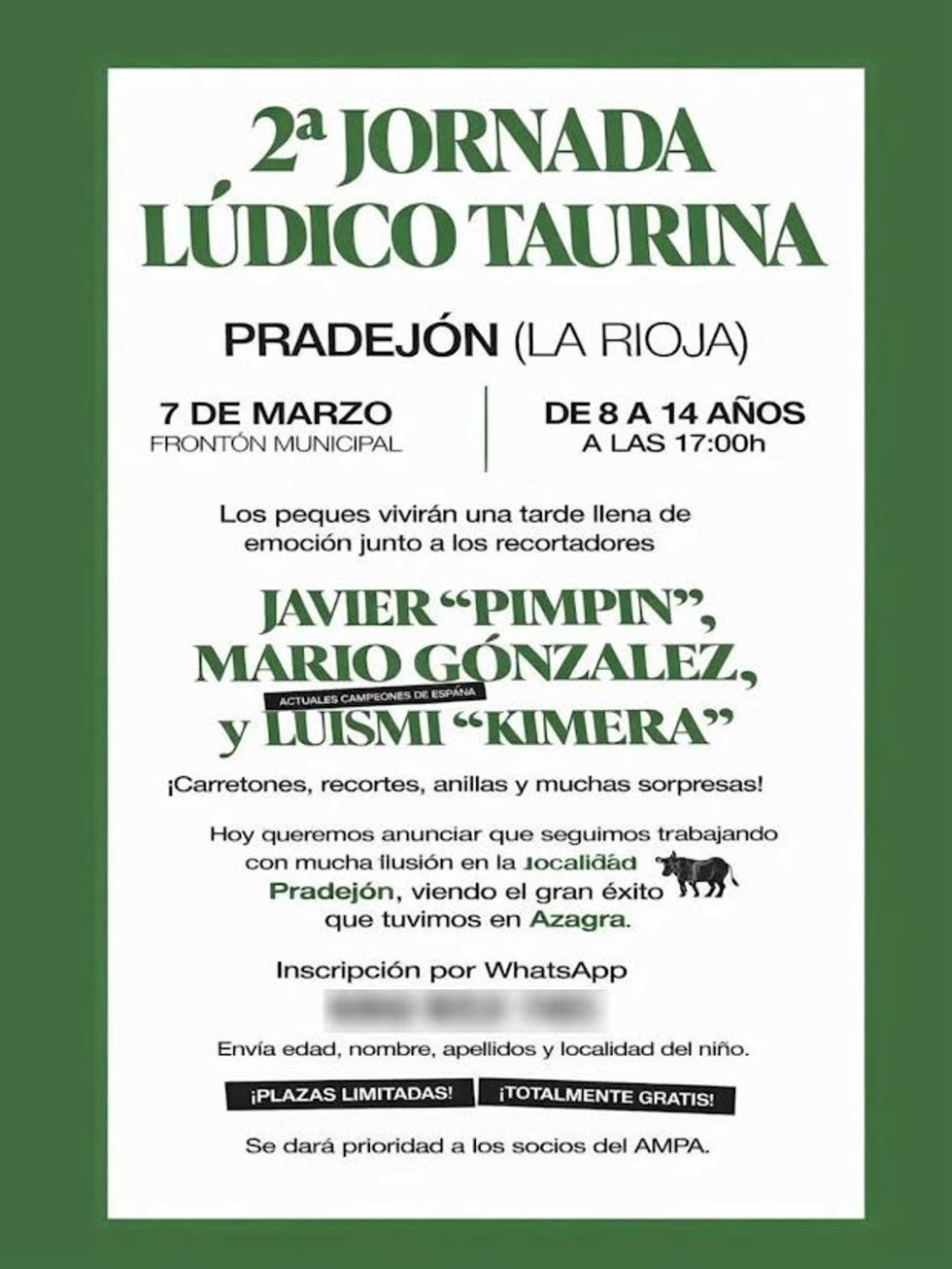Critican que una AMPA colabora con una jornada taurina para niños en Pradejón