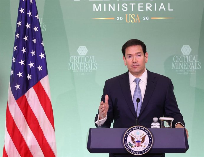 February 4, 2026, Washington Dc, Virginia, USA: U.S. Secretary of State Marco Rubio attends a news conference during the first Critical Minerals Ministerial at the State Department's Harry S. Truman Building in Washington, DC, USA, on February 04, 2026. A