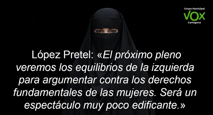 Vox Cartagena llevará al próximo Pleno la prohibición al acceso a dependencias municipales cuando se oculte el rostro